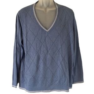 Tommy Hilfiger Mens Long Sleeve V-Neck Diamond Print Sweater Carolina Blue XXL